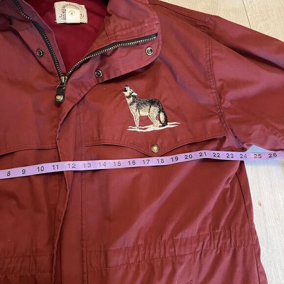 Vintage burgundy utility coat anorak embroidered wolves - Picture 12 of 14